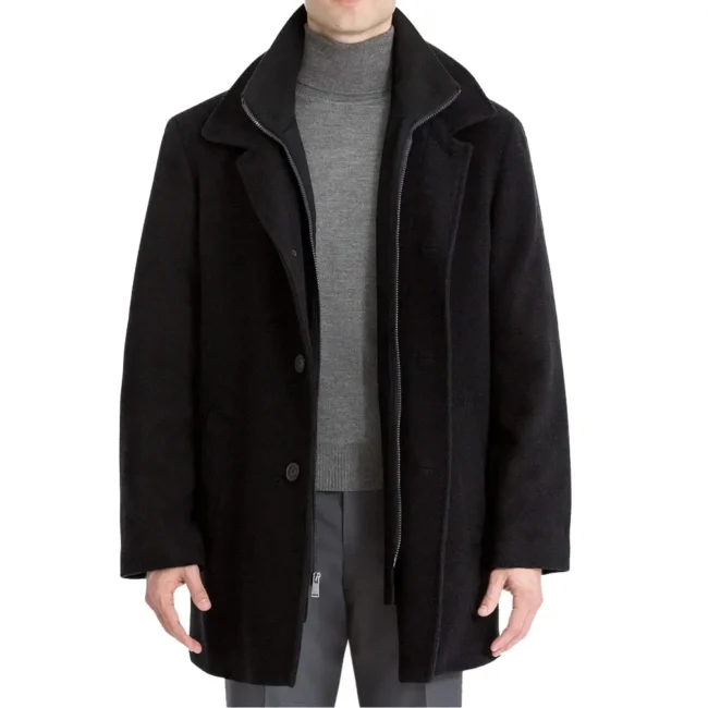 Single Breasted Wool Black Topcoat Mens