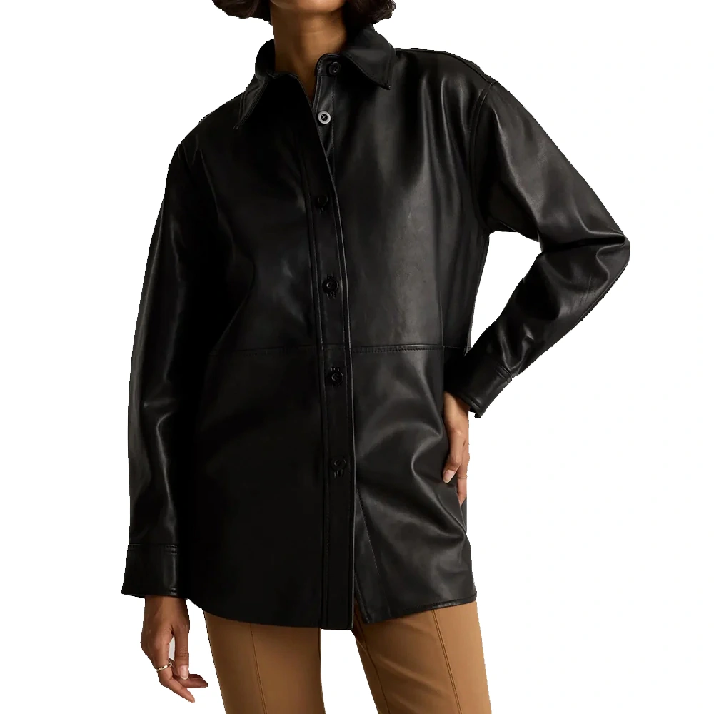 black-three-quarter-womens-leather-coat