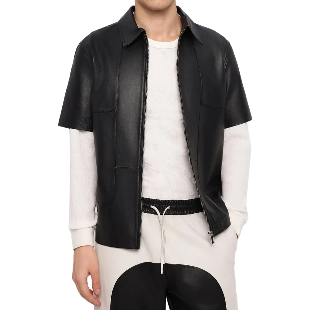 lightweight-half-sleeves-black-leather-shirt-mens