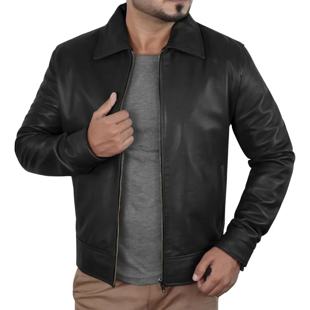 mens-john-black-biker-leather-jacket